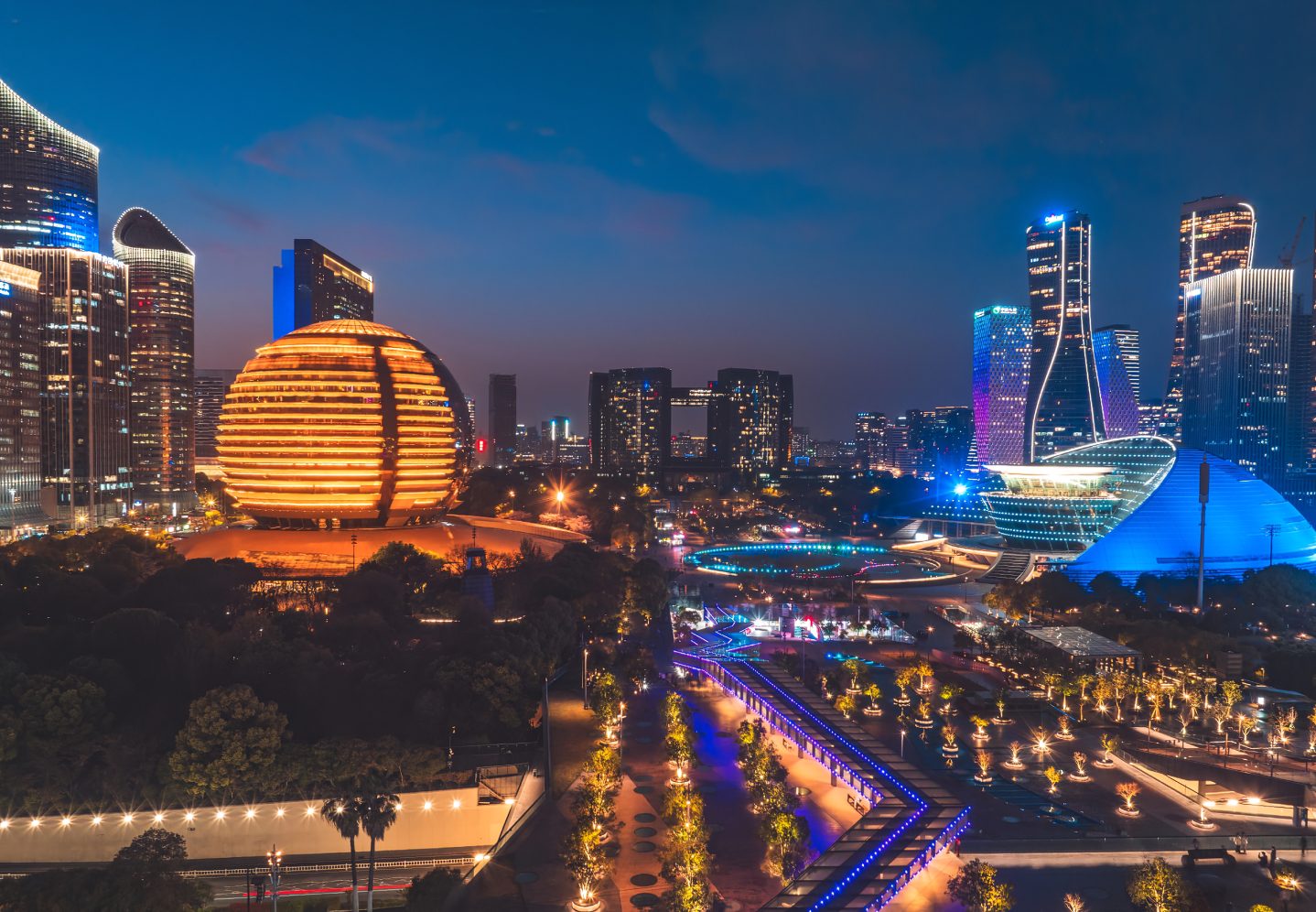 Ban công thành phố G20 – khu vực biểu tượng hiện đại của Hàng Châu, nơi từng tổ chức Hội nghị Thượng đỉnh G20.